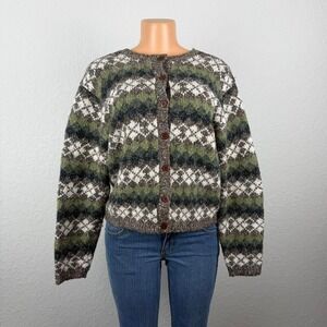Vintage Fair Isle Knit Cardigan | Earth Tone Wool Sweater | Cozy Fall‎ Layer